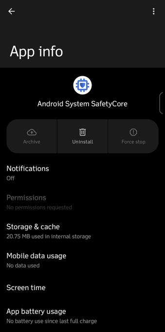 Android System “Safety” Core app properties
