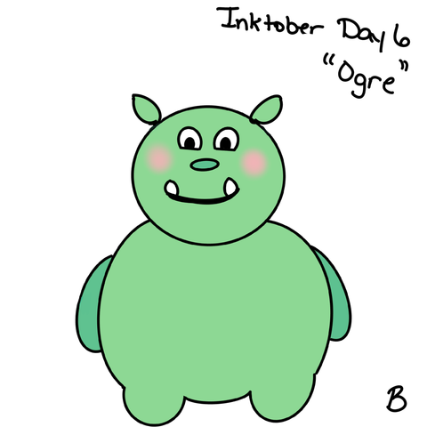 An illustration of a cute green ogre on a white background.