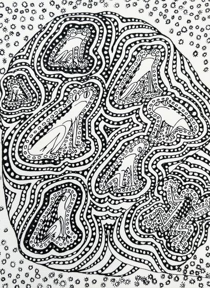 Frogs dreaming of frog interaction, Bellingen artist