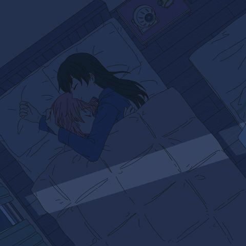 Danbooru tags: 2girls bed bed_sheet black_hair commentary_request futon hug koito_yuu multiple_girls nanami_touko night pajamas sleeping under_covers yagate_kimi_ni_naru yuri yuri_hirune