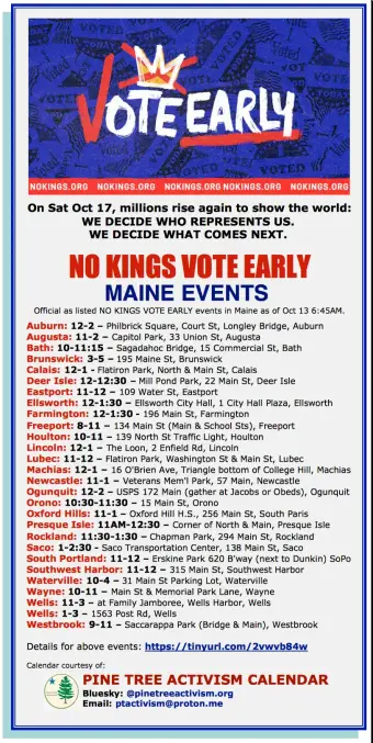 A flyer for No Kings Events in Maine.