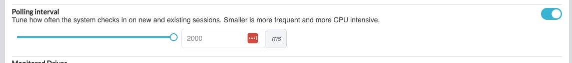 A screenshot showing a slider that allows the user to adjust their “Polling Interval”, which is how often the app checks for running games. It is enabled and set to 2000ms.