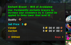 Tool tip from wow showing vendor and auction prices of an item.