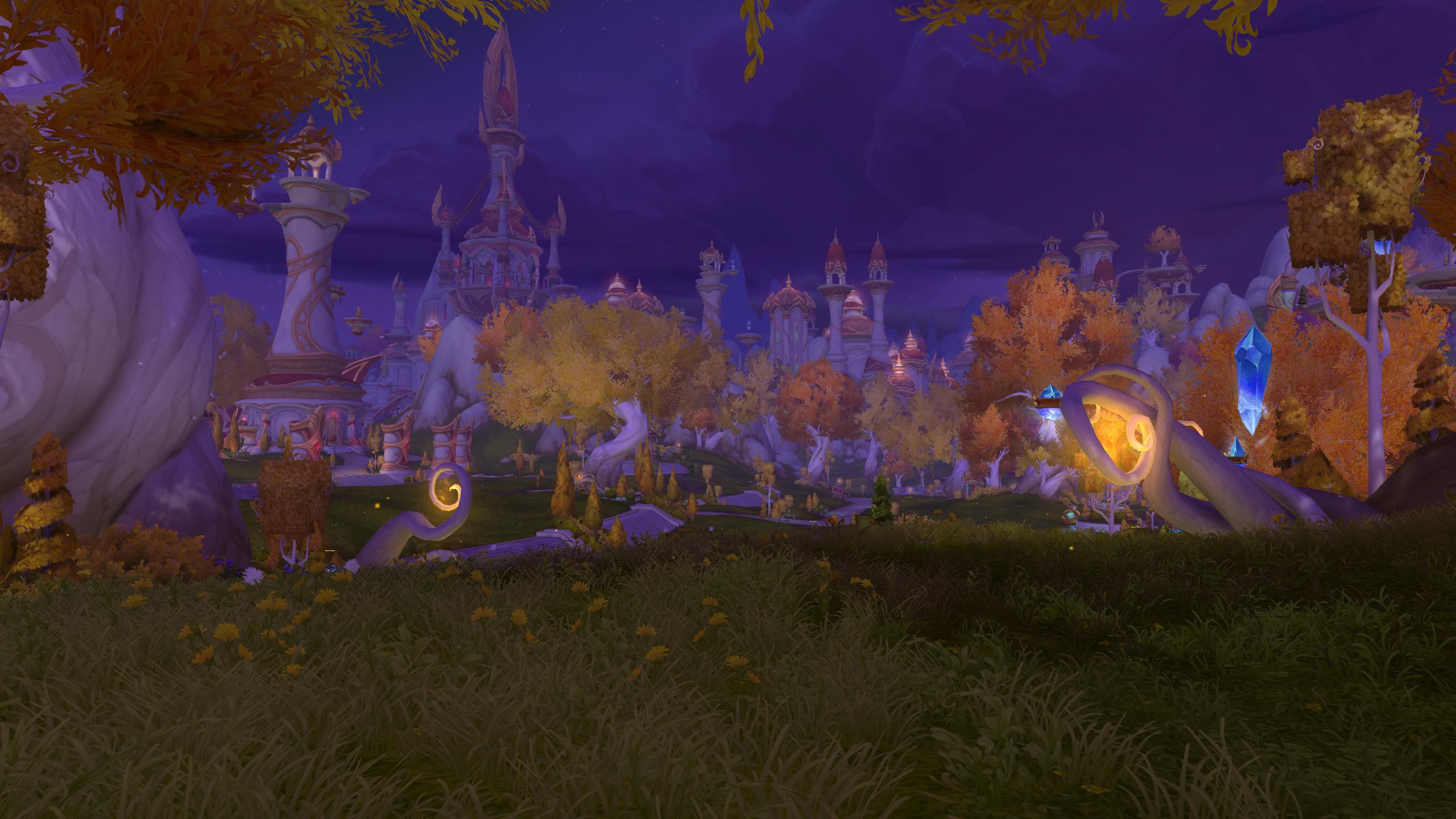 The view of Silvermoon City from the Shrine of Dath'Remar in the updated Eversong Woods.