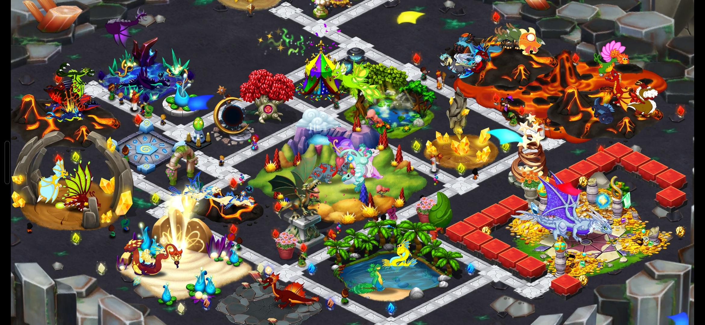 My dark rock island, which is layout chaos. It week eventually just be lightning, fire and dark dragons, but I need to move some water and grass ones first.