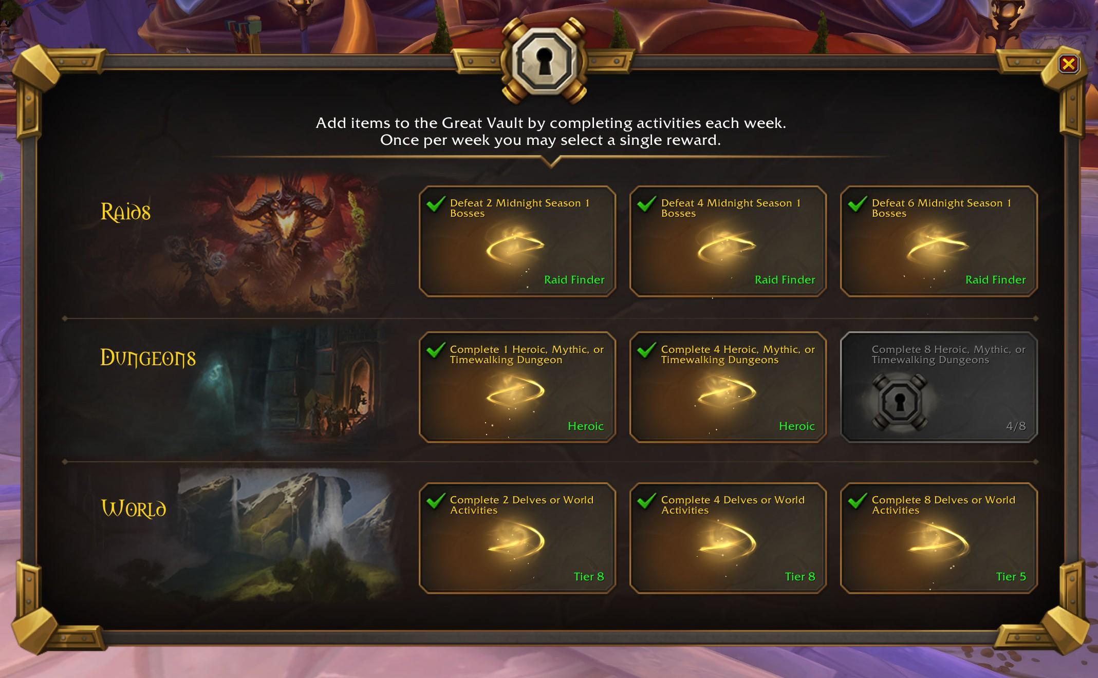 A screenshot of the Great Vault in #Warcraft